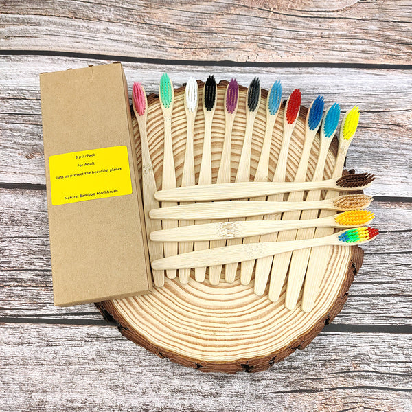 12 Pack Toothbrush Eco Friendly Bamboo Soft Fibre Toothbrush Teeth Brush Solid Bamboo Handle  100%Biodegradable