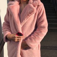 UPPIN Winter Women High Quality Faux Rabbit Fur Coat Long Section Woman Fur Coat Loose Lapel OverCoat Futro Thick Warm Plus Size Female Plush Coats