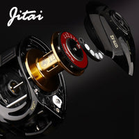 JITAI Baitcasting Reel Dual Brake System 10Kg Carbon Fiber Drag 7.0:1 High Speed Lightweight 204g Fishing Reel Fishing Wheels
