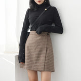 2019 Elegant Vintage Lattice Woolen Skirts Womens Sexy High Waist Lolita Bodycon Skirt Petticoat Plaid Skirt Faldas Mujer Khaki