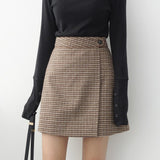 2019 Elegant Vintage Lattice Woolen Skirts Womens Sexy High Waist Lolita Bodycon Skirt Petticoat Plaid Skirt Faldas Mujer Khaki