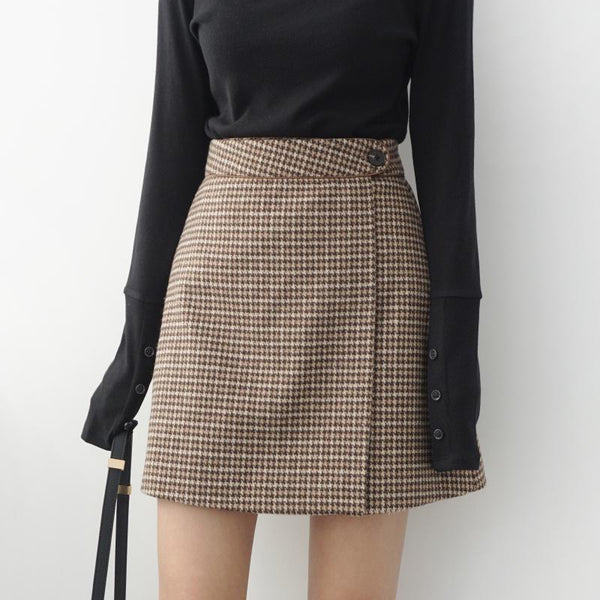 2019 Elegant Vintage Lattice Woolen Skirts Womens Sexy High Waist Lolita Bodycon Skirt Petticoat Plaid Skirt Faldas Mujer Khaki