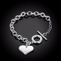 Lekani Fashion Smooth Love Heart Charm Bracelet For Women 925 Sterling Silver Bracelets Female Hand Chain Wristband Pulseira