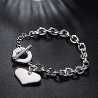 Lekani Fashion Smooth Love Heart Charm Bracelet For Women 925 Sterling Silver Bracelets Female Hand Chain Wristband Pulseira