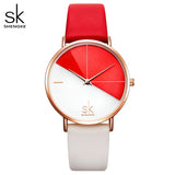 Shengke Original Waterproof Relogio Feminino Leather Women's Watches Japanese Quartz Montre Feminino Creative Design Dial  Clock