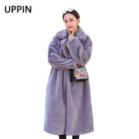 UPPIN Winter Women High Quality Faux Rabbit Fur Coat Long Section Woman Fur Coat Loose Lapel OverCoat Futro Thick Warm Plus Size Female Plush Coats