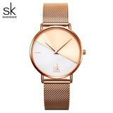 Shengke Original Waterproof Relogio Feminino Leather Women's Watches Japanese Quartz Montre Feminino Creative Design Dial  Clock