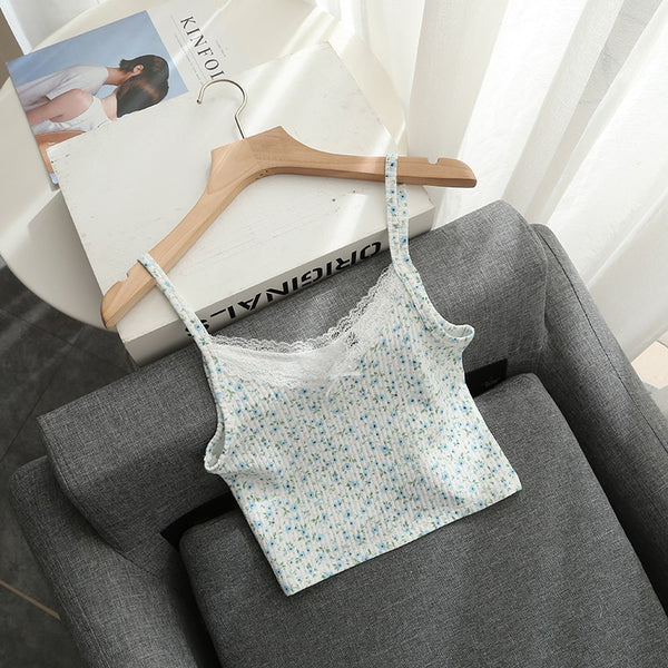Slim Girls Soft Cotton Tops 2022 Summer Sweet Ladies Floral Short Blouse Vintage Female Cute Lace Tops Women Chic Cropped Tops