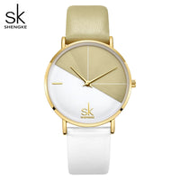 Shengke Original Waterproof Relogio Feminino Leather Women's Watches Japanese Quartz Montre Feminino Creative Design Dial  Clock
