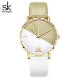 Shengke Original Waterproof Relogio Feminino Leather Women's Watches Japanese Quartz Montre Feminino Creative Design Dial  Clock