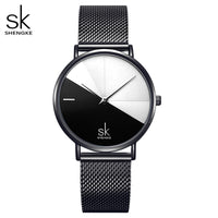 Shengke Original Waterproof Relogio Feminino Leather Women's Watches Japanese Quartz Montre Feminino Creative Design Dial  Clock