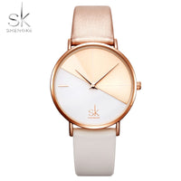 Shengke Original Waterproof Relogio Feminino Leather Women's Watches Japanese Quartz Montre Feminino Creative Design Dial  Clock