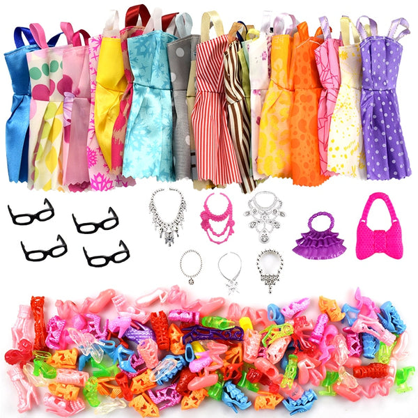 Snowsnowtest32 Item/Set Doll Accessories=10 Pcs Doll Clothes Dress+4 Glasses+6 Plastic Necklace+2 Handbag+10 Pairs Shoes for Barbie doll