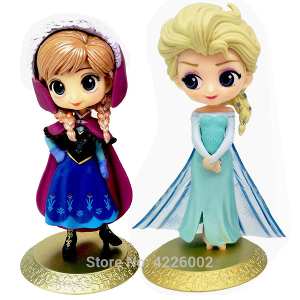 SnowSnowSnow Queen Elsa Anna Q Posket Model PVC Action Figures Princess Cartoon Anime Dolls Figurines Kids Toys cake topper Party Decor