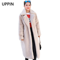 UPPIN Winter Women High Quality Faux Rabbit Fur Coat Long Section Woman Fur Coat Loose Lapel OverCoat Futro Thick Warm Plus Size Female Plush Coats