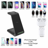 3 in 1 Wireless Charger 10W Fast Charging for iPhone 11 pro/XR/Xs Max Samsung for Apple Watch 5 4 3 Airpods pro with EU Charger