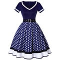 2022 Vintage 50s 60s Women&#39;s Vintage Party Dress With Belt Polka Dot Print Short Sleeve Hepburn Robe Pin Up Rockabilly Dresses