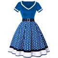 2022 Vintage 50s 60s Women&#39;s Vintage Party Dress With Belt Polka Dot Print Short Sleeve Hepburn Robe Pin Up Rockabilly Dresses