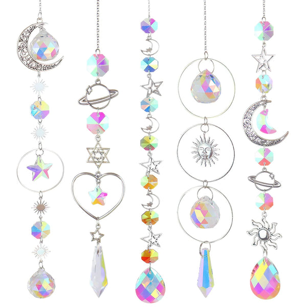 Moon And Sun Suncatcher Crystal Rainbow Catcher Garden Decoration Stained Glass Rainbow Maker Silver Prism Window Pendant 2022