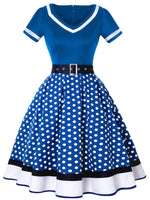 2022 Vintage 50s 60s Women&#39;s Vintage Party Dress With Belt Polka Dot Print Short Sleeve Hepburn Robe Pin Up Rockabilly Dresses