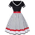 2022 Vintage 50s 60s Women&#39;s Vintage Party Dress With Belt Polka Dot Print Short Sleeve Hepburn Robe Pin Up Rockabilly Dresses