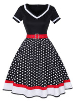 2022 Vintage 50s 60s Women&#39;s Vintage Party Dress With Belt Polka Dot Print Short Sleeve Hepburn Robe Pin Up Rockabilly Dresses