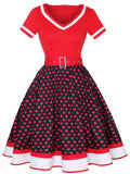 2022 Vintage 50s 60s Women&#39;s Vintage Party Dress With Belt Polka Dot Print Short Sleeve Hepburn Robe Pin Up Rockabilly Dresses