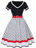 2022 Vintage 50s 60s Women&#39;s Vintage Party Dress With Belt Polka Dot Print Short Sleeve Hepburn Robe Pin Up Rockabilly Dresses