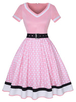 2022 Vintage 50s 60s Women&#39;s Vintage Party Dress With Belt Polka Dot Print Short Sleeve Hepburn Robe Pin Up Rockabilly Dresses