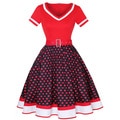 2022 Vintage 50s 60s Women&#39;s Vintage Party Dress With Belt Polka Dot Print Short Sleeve Hepburn Robe Pin Up Rockabilly Dresses