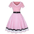 2022 Vintage 50s 60s Women&#39;s Vintage Party Dress With Belt Polka Dot Print Short Sleeve Hepburn Robe Pin Up Rockabilly Dresses