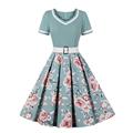 2022 Vintage 50s 60s Women&#39;s Vintage Party Dress With Belt Polka Dot Print Short Sleeve Hepburn Robe Pin Up Rockabilly Dresses