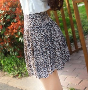 FORERUN 2018 Summer Skirt Mini Fashion High Waist Skirts Pleated Flower Leopard Print Women Skirts