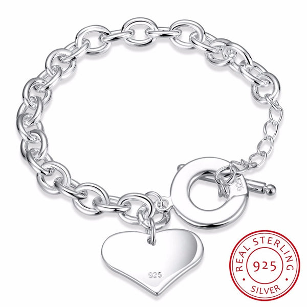 Lekani Fashion Smooth Love Heart Charm Bracelet For Women 925 Sterling Silver Bracelets Female Hand Chain Wristband Pulseira