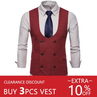 Riinr 2019 Spring Autumn Man's Vest Vintage Waistcoat Men Suit Vest U shaped Collar Houndstooth Men's Casual Vest Male Clothing