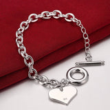 Lekani Fashion Smooth Love Heart Charm Bracelet For Women 925 Sterling Silver Bracelets Female Hand Chain Wristband Pulseira