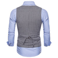 Riinr 2019 Spring Autumn Man's Vest Vintage Waistcoat Men Suit Vest U shaped Collar Houndstooth Men's Casual Vest Male Clothing