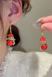 Christmas Rhinestone Pearl Snowman Drop Earrings
