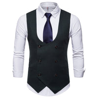 Riinr 2019 Spring Autumn Man's Vest Vintage Waistcoat Men Suit Vest U shaped Collar Houndstooth Men's Casual Vest Male Clothing