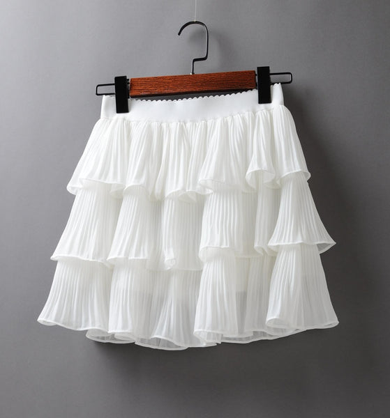 2019 Summer Women Elasticity Waist Mini Skirt Ladies Chiffon Skirt Ladies Casual Cake Skirts Black White Femme Pleated Skirts