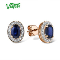 VISTOSO Pure 14K 585 Rose/White Gold Earrings Stud For Women Elegant Blue Sapphire Sparkling Diamond Unique Trendy Fine Jewelry