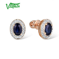 VISTOSO Pure 14K 585 Rose/White Gold Earrings Stud For Women Elegant Blue Sapphire Sparkling Diamond Unique Trendy Fine Jewelry