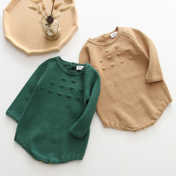Newborn Baby Girls Boys Knitted Romper Baby Clothes Cotton Pompom Woolen Baby Rompers Ruffle Infant Baby Boys Jumpsuit Overalls