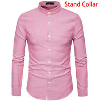 Purple Oxford Mens Dress Shirts 2018 Brand New Stand Collar Chemise Homme Casual Slim Fit Long Sleeve Camiseta Masculina 4XL