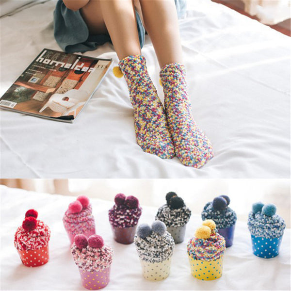 Plush Knitting Warm Socks  Casual Lovely Coral Fleece Candy Colors Cake Sock Comfortable Breathable