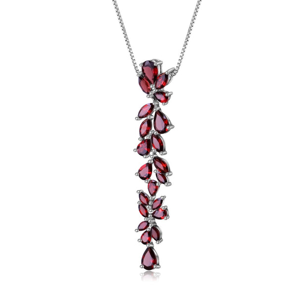 GEM&#39;S BALLET Real 925 Sterling Sliver Romantic Leaves Pendant Necklace 14.65Ct Natural Red Garnet For Women Wedding Fine Jewelry