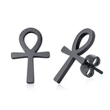 Vnox Mens Ankh Cross Stud Earrings for Women Jewelry Stainless Steel AUM OM Casual Unisex Gifts