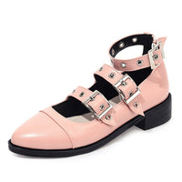 Gdgydh Punk Style Black Leather Gothic Shoes Women Adult Mary Janes Large Size Square Heel Pumps Female Footwear Buckle Strap