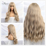 ALAN EATON Long Ombre Light Ash Brown Blonde Wavy Wig Cosplay Party Daily Synthetic Wig for Women High Density Temperature Fibre