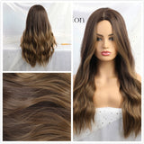 ALAN EATON Long Ombre Light Ash Brown Blonde Wavy Wig Cosplay Party Daily Synthetic Wig for Women High Density Temperature Fibre
